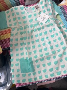 NWT Hallmark Baby Mint & White toddler Dress with Half-Moon Print